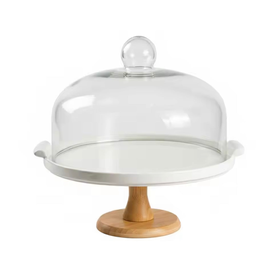 Ceramic Cake Stand with Glass Dome, Dust Proof Cake Stand with Glass Lid, European Dessert Plate With Lid, Cake Stand Table