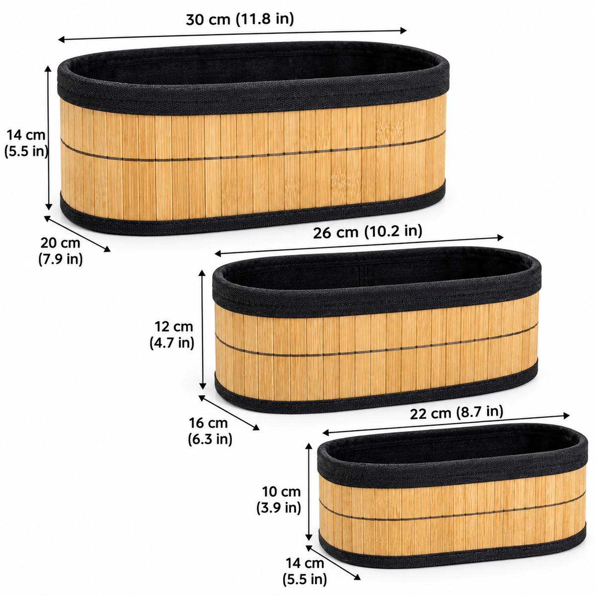 3pcs Bamboo Storage Basket Set, Bamboo Vanity And Bathroom Organizer Set, Multipurpose Bamboo Organizer Baskets