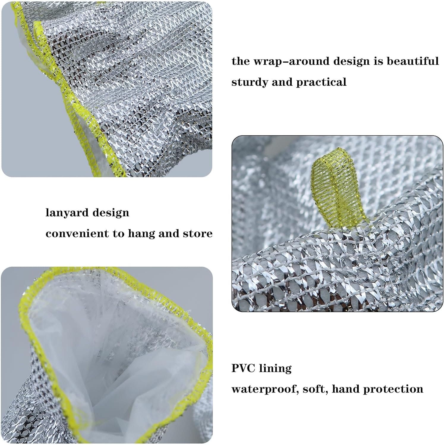 Steel Wire Dishwashing Glove, Multipurpose Anti Swiss Cleaning Rag, Waterproof Kitchen Cleaning Gloves, Oil-free, Silver Wire Dish Cleaning Glove, Multifunctional Non-Scratch Wire Dish Cloths