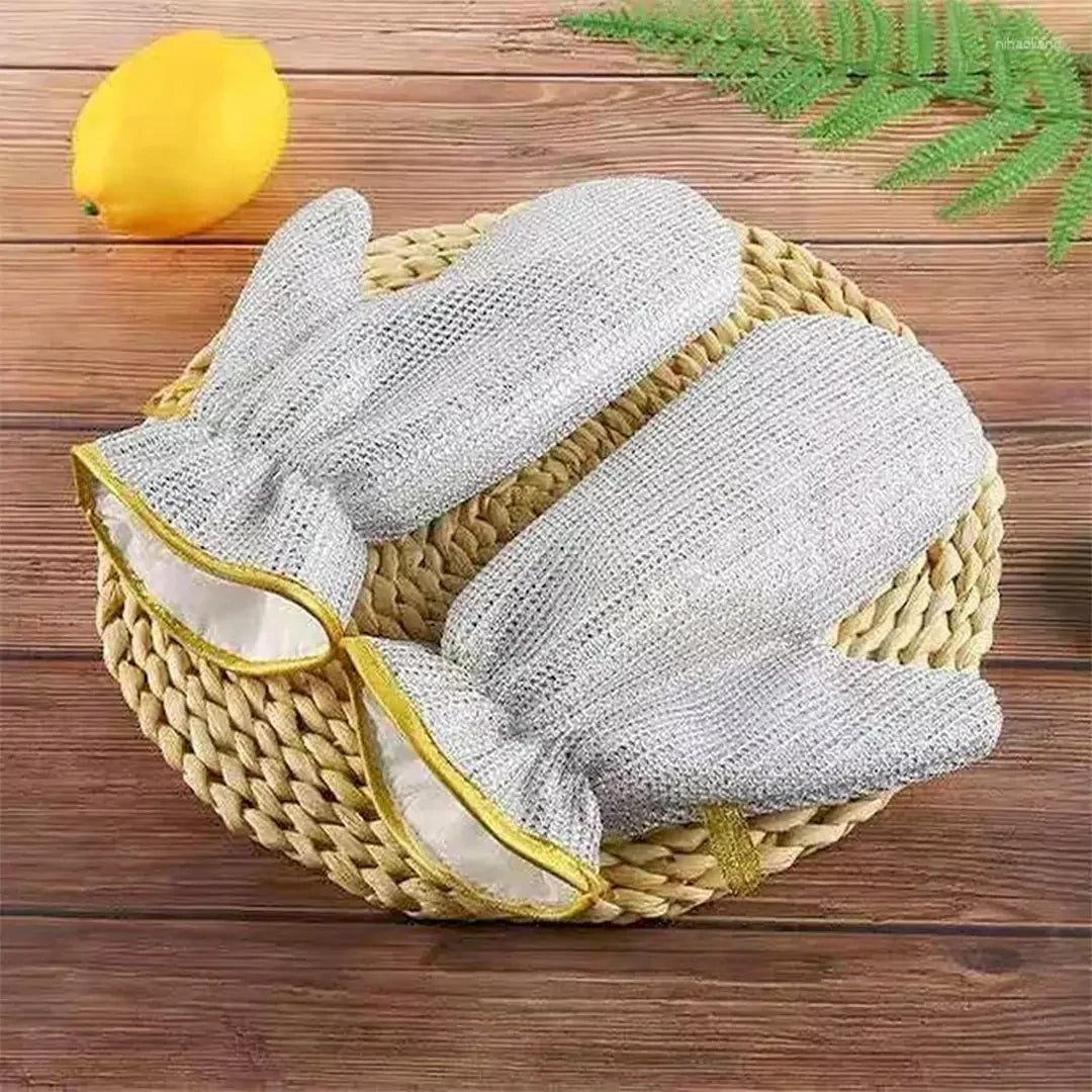 Steel Wire Dishwashing Glove, Multipurpose Anti Swiss Cleaning Rag, Waterproof Kitchen Cleaning Gloves, Oil-free, Silver Wire Dish Cleaning Glove, Multifunctional Non-Scratch Wire Dish Cloths