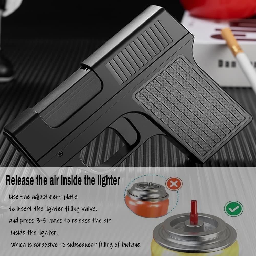 AMT Pistol Lighter, 10Pcs Regular Cigarette Case with Lighter, Metal Turbo Gun Lighter, Windproof Cigar Lighter, Inflatable Lighter With Cigarette Case, Cigarette Storage Jet Flame Lighter
