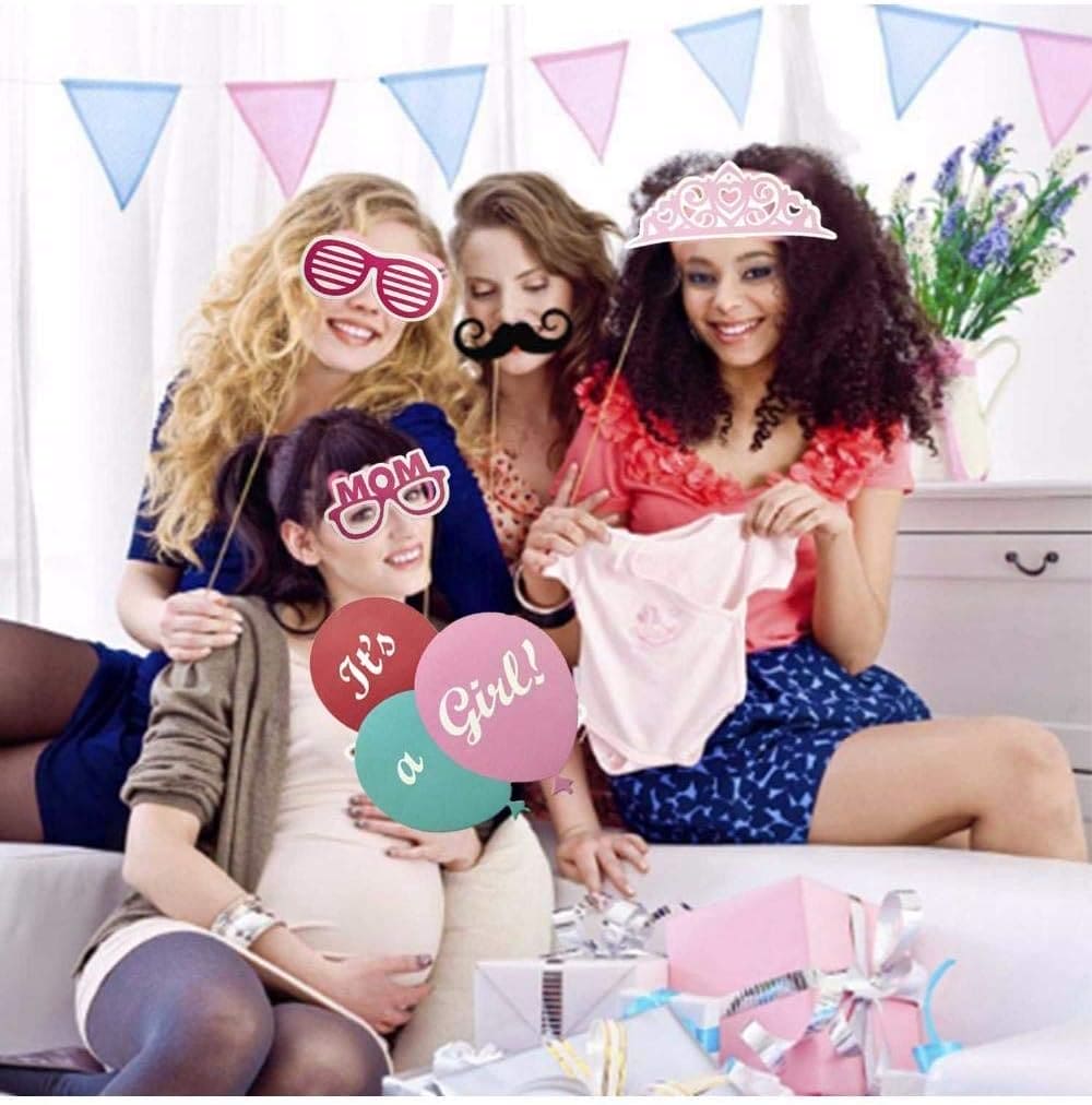 25 Pcs Baby Shower Props, It's A Girl/ Boy Decorations Party Baby Shower Photo Booth, Mommy to Be Sash Baby Shower Party