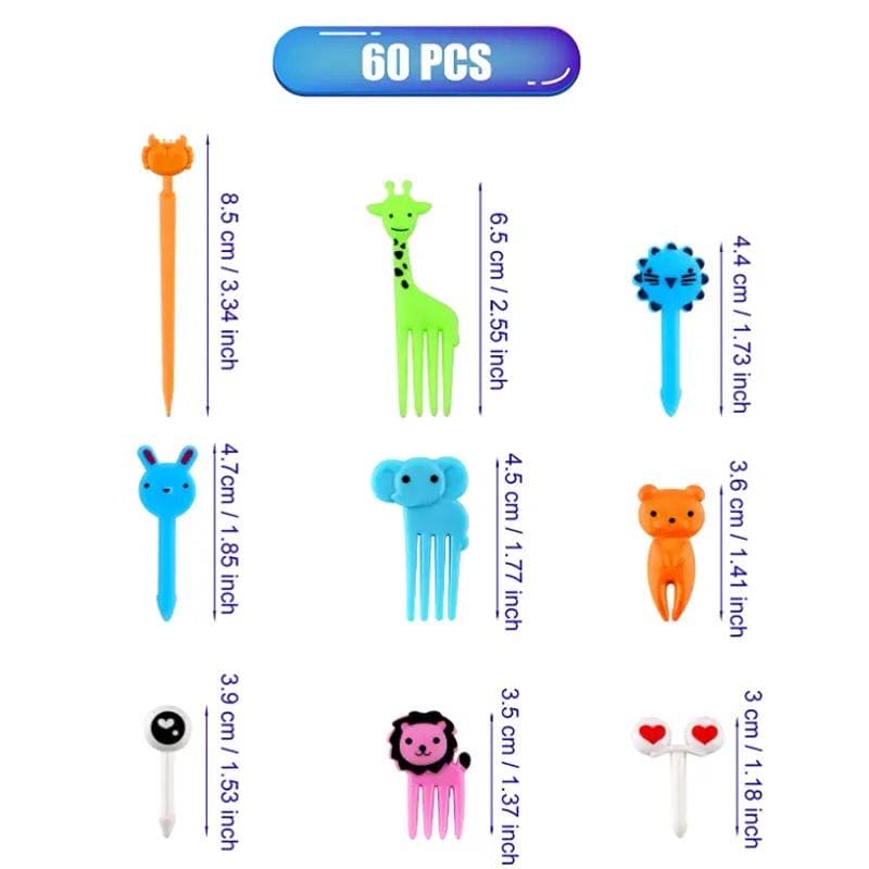 Animal Fruity Forks, Plastic Mini Cartoon Kids Cake Fruit Toothpick, Animal Kids Food Picks for Picky Eater, Reusable Cartoon Children Snack Cake Dessert Lunch Pick, Fun Toddler Food Picks