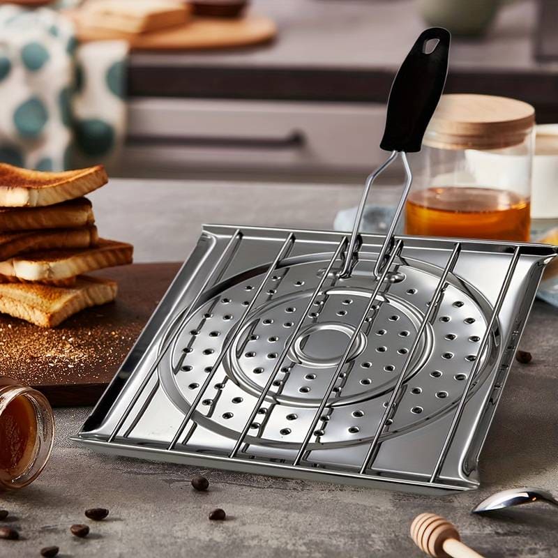 Foldable Grill Basket, Stove Top Toaster Rack, Stainless Steel Grilling Pan, Square Heat Resistant Tray, Flat Griddle Plate Tray, Camping Cookware, Kitchen Stove Top Toaster