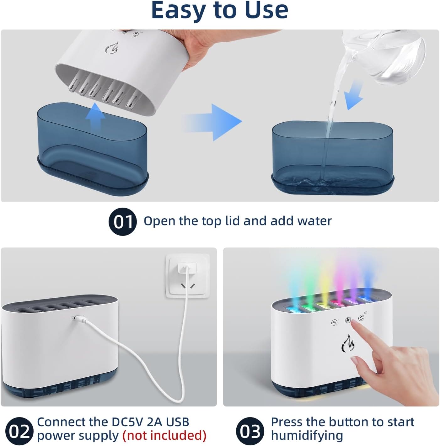 6 Nozzle Water Fogger, Dynamic Music Flame Air Humidifier, Home 900ML RGB Led Light Diffuser, Ultrasonic Cool Mist Maker Lamp Diffuser, 7 Color Aromatherapy Oil Diffuser