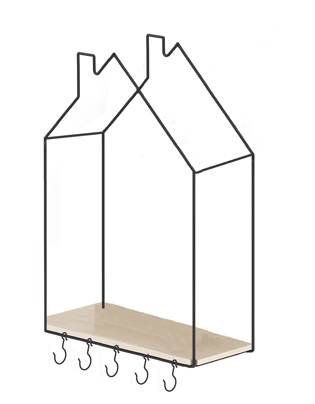 Hut Style Wall Shelf With Hook, Iron Wood Wall Shelf, Unique Home Decor Wall Hanging Rack, Flower Pot Decoration Display Rack Bathroom Accessories, Living Room Decor Metal Stand Wall Shelf
