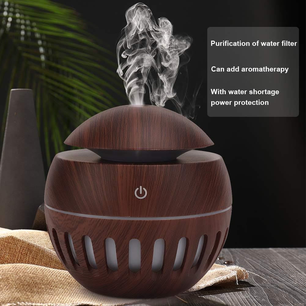 Round Wooden Humidifier, Color Changing Aroma Diffuser, Household Aromatherapy for Home Office, Aroma Oil Diffuser Cool Mist Maker