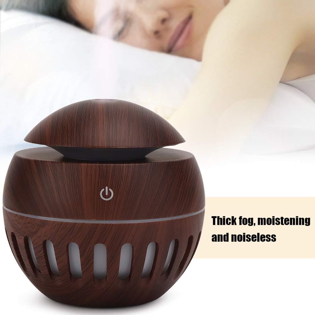 Round Wooden Humidifier, Color Changing Aroma Diffuser, Household Aromatherapy for Home Office, Aroma Oil Diffuser Cool Mist Maker