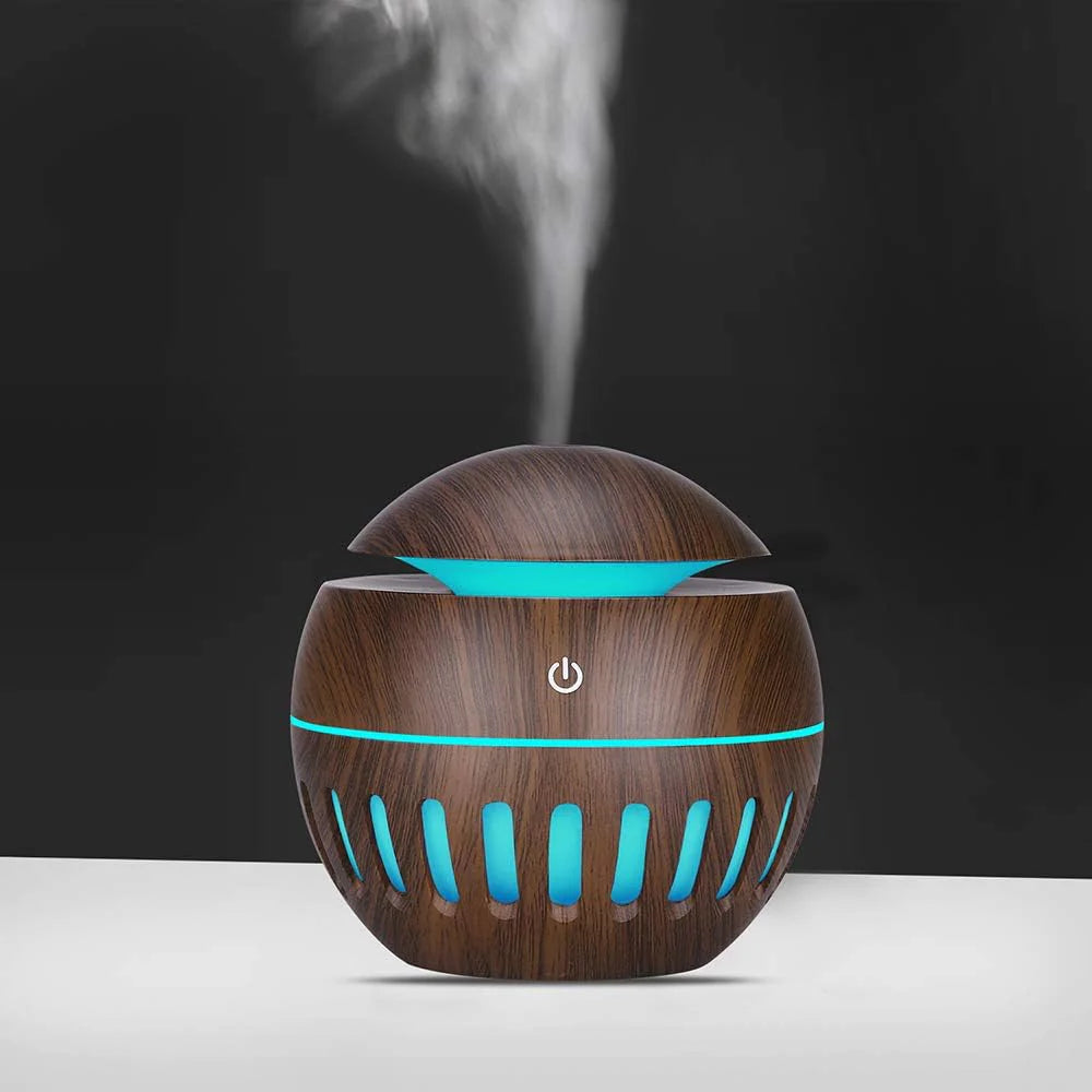 Round Wooden Humidifier, Color Changing Aroma Diffuser, Household Aromatherapy for Home Office, Aroma Oil Diffuser Cool Mist Maker
