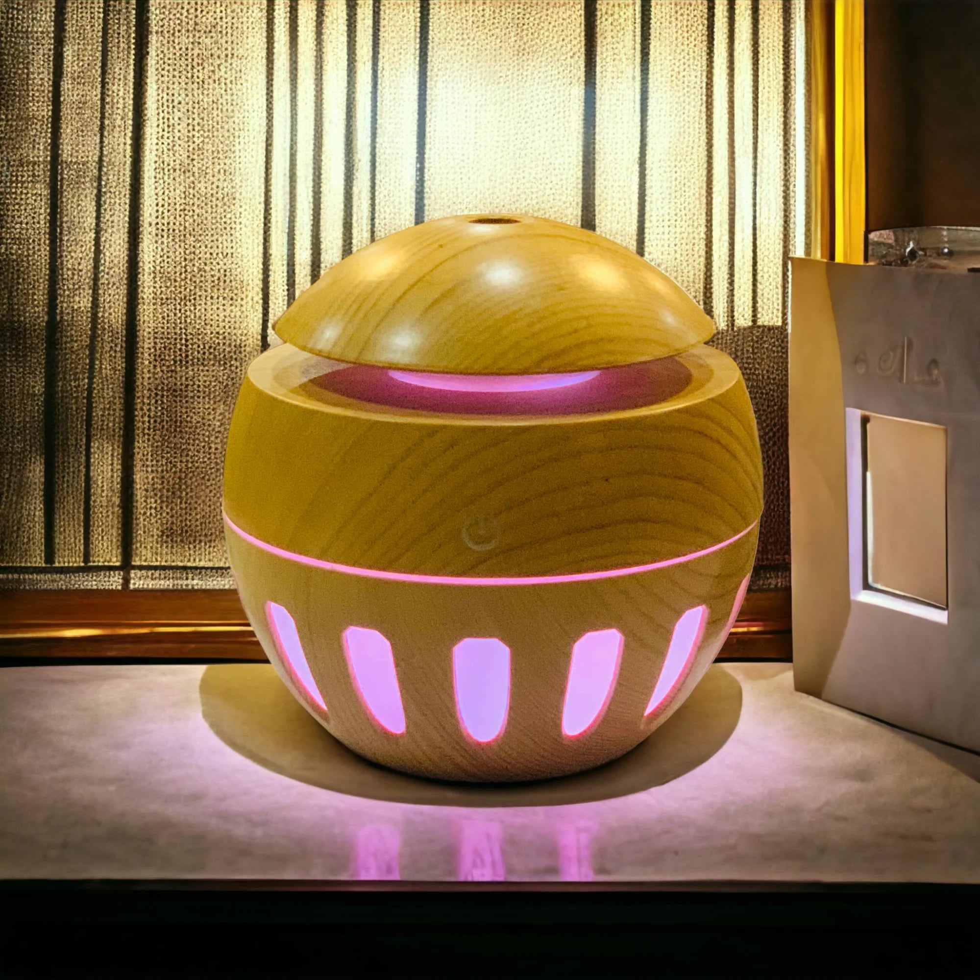 Round Wooden Humidifier, Color Changing Aroma Diffuser, Household Aromatherapy for Home Office, Aroma Oil Diffuser Cool Mist Maker