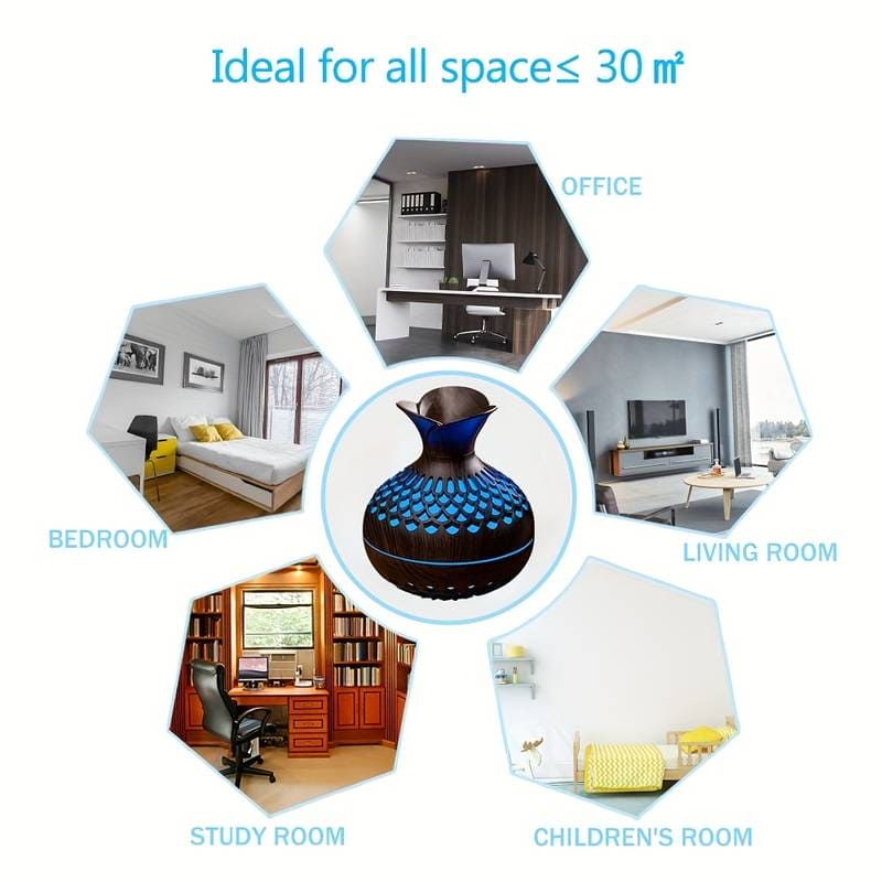 Mini Vase Air Humidifier, Wood Grain Flower Humidifier, 300ml USB Aroma Diffuser, Electric Ultrasonic Water Aroma Essential Oil Diffuser, Home Room Fragrance Air Purifier, 7 Color Portable Cool Mist Humidifier