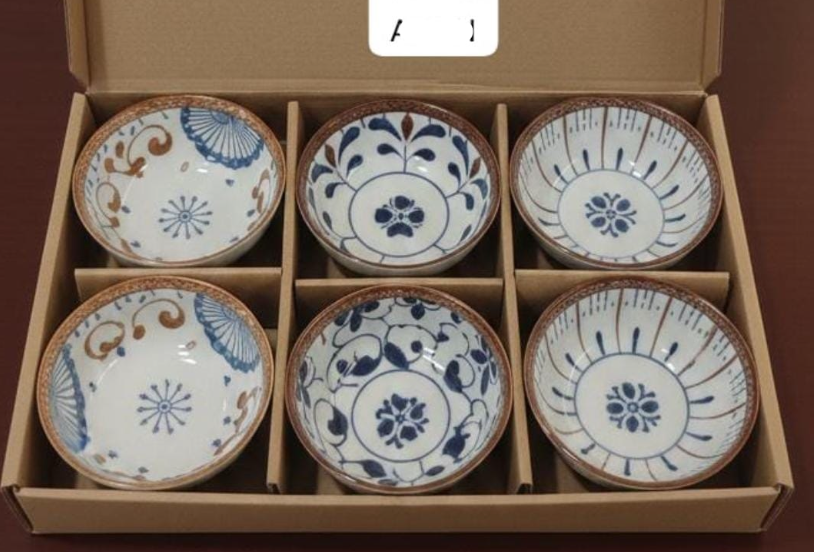 Set Of 6 Printed Ceramic Bowls, Japanese Style Noodle Bowls, Elegant Serving Soup Bowls, Japanese Rice Bowl Set