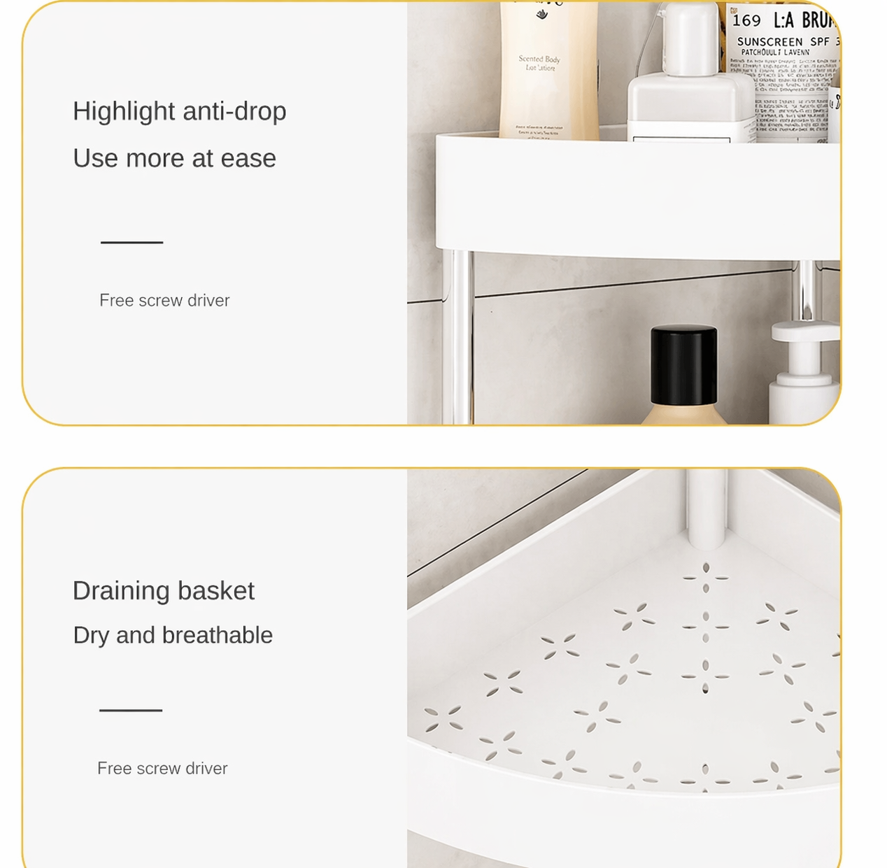 Triangle Shape Bathroom Corner, Large-Capacity Organizer Shelves, 3 Layer Storage Rack