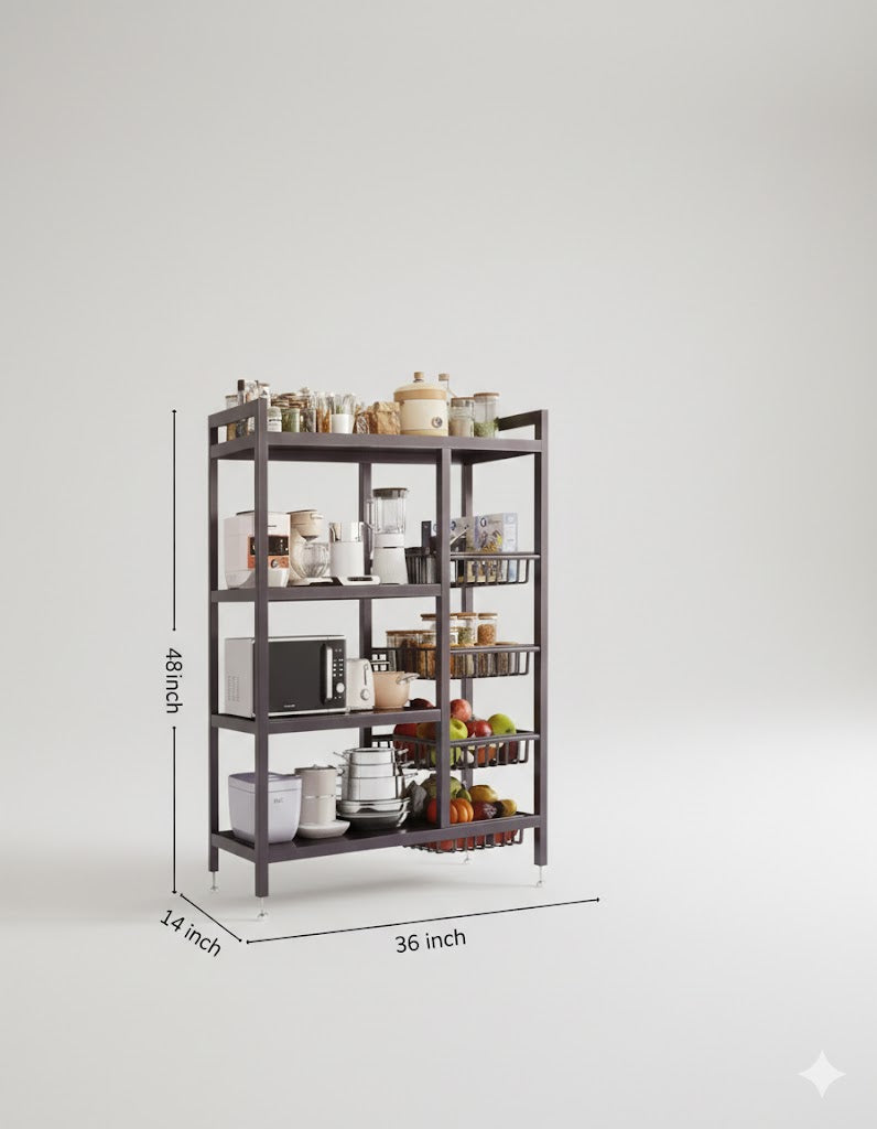 Multilayer Storage Rolling Cart, Moveable Kitchen Storage Rack With Baskets, Multifunctional Kitchen Organizer