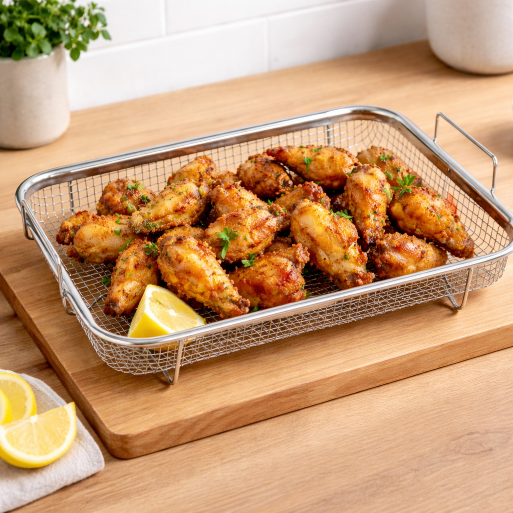 Stainless Steel Air Fryer Tray, Double Non Stick Crisper Tray, Multifunction Roasting Frying Basket, Oven Grill Pan Basket, Kitchen Cooking Tool