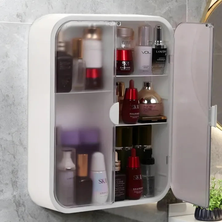 Double Door Bathroom Cabinet Shelf, Punch Free Bathroom Toilet Shelf, Wall Mounted Storage Box for Washroom, Durable Plastic Bathroom Shelf, Decorative Home and Living Organizer