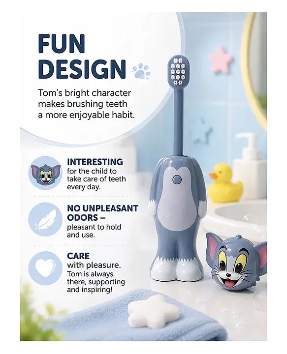 Tom and Jerry Cartoon Character Toothbrush, Adorable Cartoon Toothbrush, Tom and Jerry Kids Dental Car Toothbrush, Cartoon Cat and Mouse Toothbrush