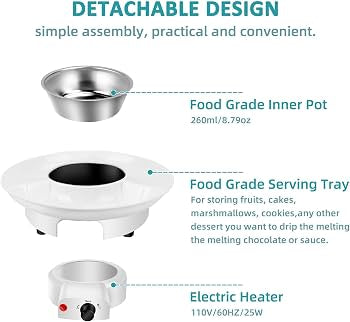 Electric Chocolate Fondue Maker with Serving Tray, Mini Electric Chocolate Melting Pot, Chocolate Fondue Dessert Serving Set, Non Stick Electric Chocolate Fondue Pot