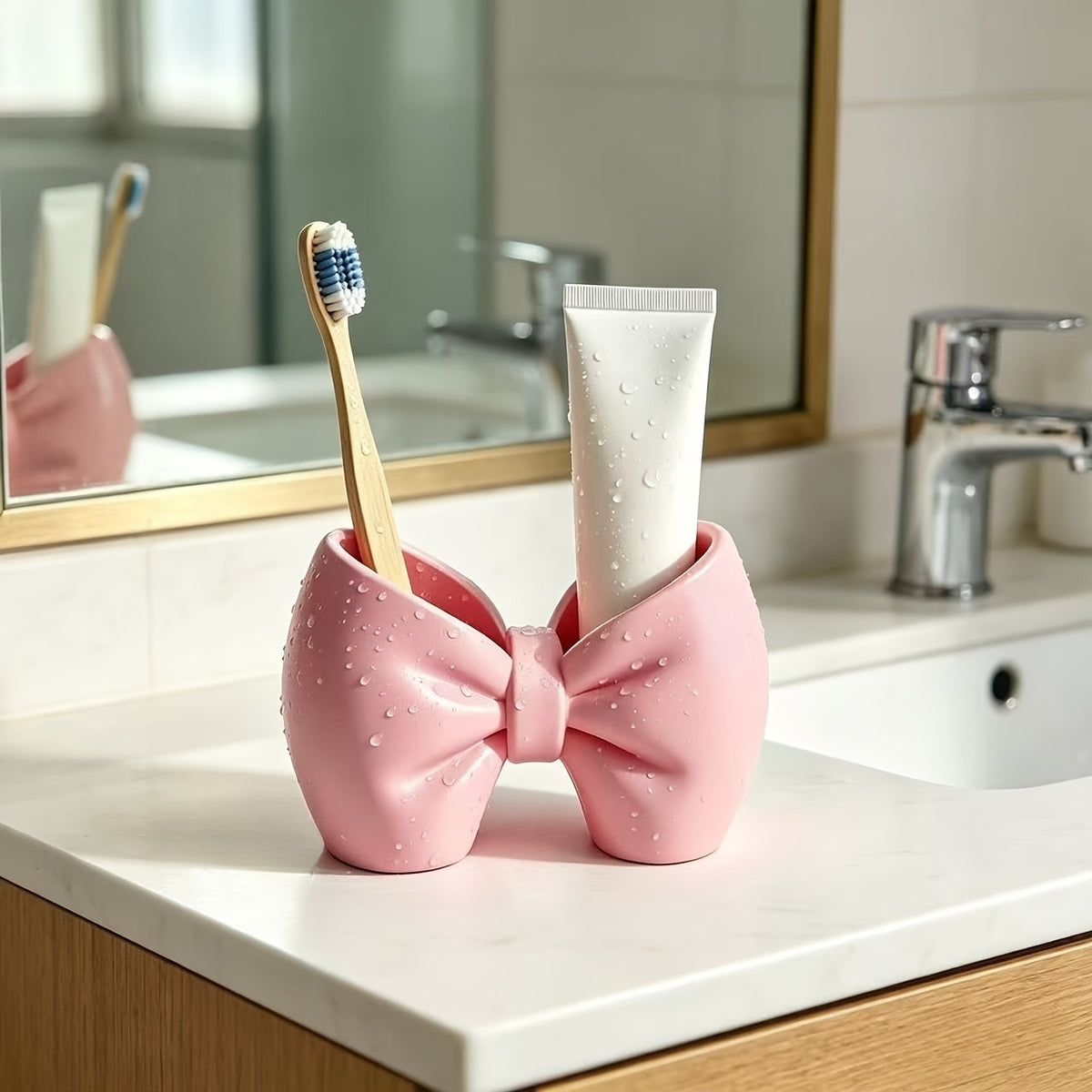 Adorable Bow Shaped Makeup Brush Organizer, Cute Bow Toothbrush and Toothpaste Holder, Multifunctional Bow Shaped Desk Organizer