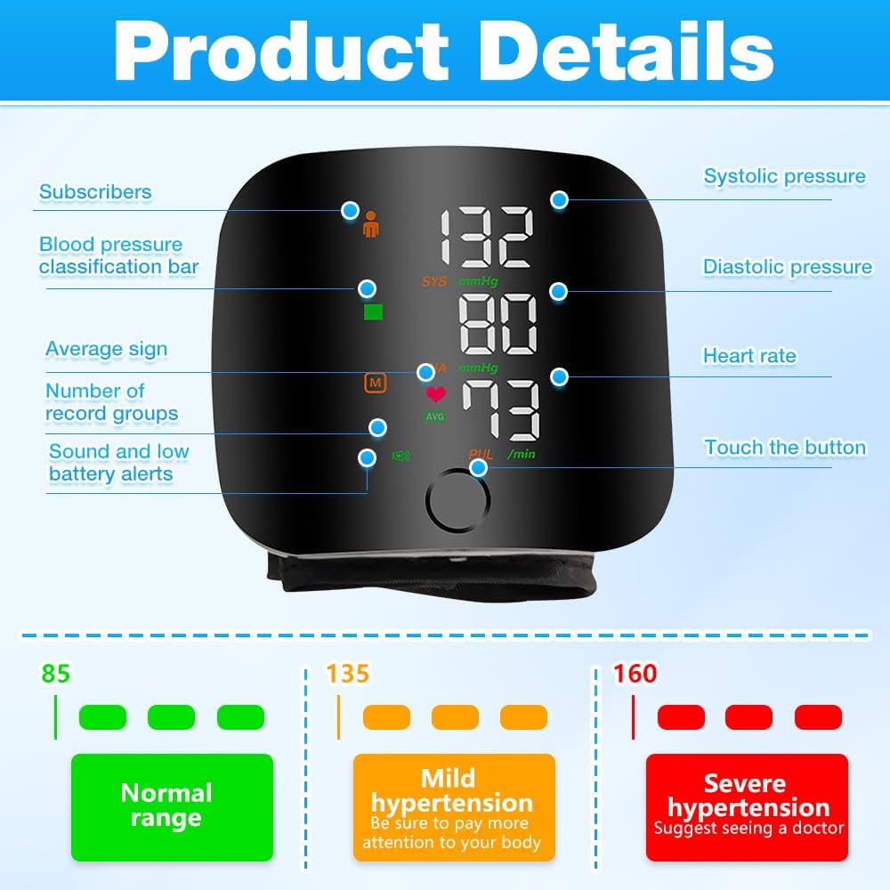 Adjustable Wrist Blood Pressure Monitor with LCD Display, Automatic Wrist BP Machine With Voice Broadcast