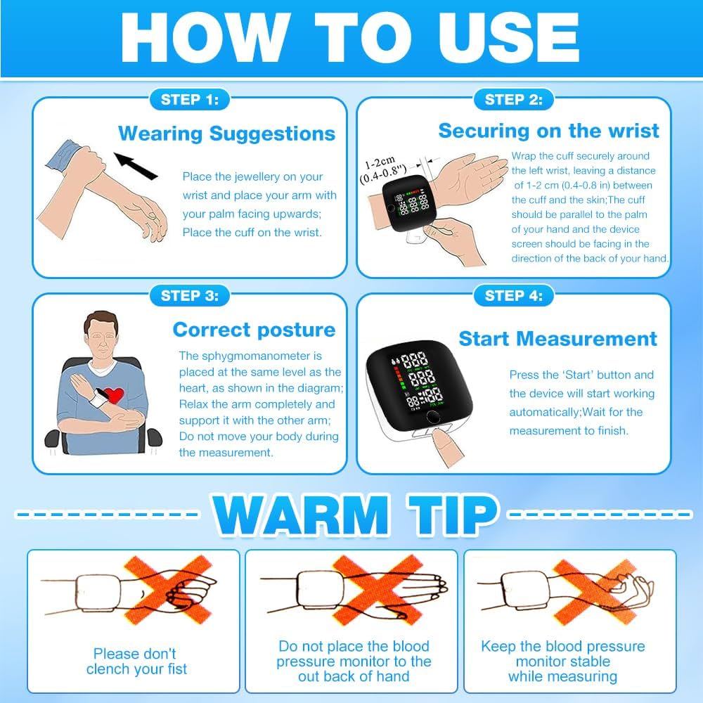 Adjustable Wrist Blood Pressure Monitor with LCD Display, Automatic Wrist BP Machine With Voice Broadcast