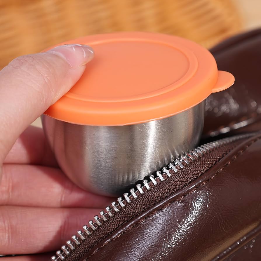 Pack of 4 80ml Sauce Cups with Lids, Stainless Steel Condiment Containers for Lunch Box, Leakproof Small Sauce Cups, Mini Round Food Storage Containers, Reusable Lunch Box Bowls For Ketchup