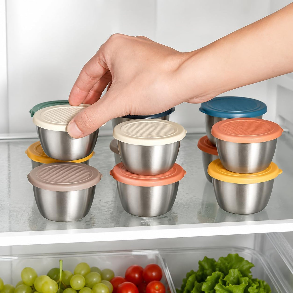 Pack of 4 80ml Sauce Cups with Lids, Stainless Steel Condiment Containers for Lunch Box, Leakproof Small Sauce Cups, Mini Round Food Storage Containers, Reusable Lunch Box Bowls For Ketchup