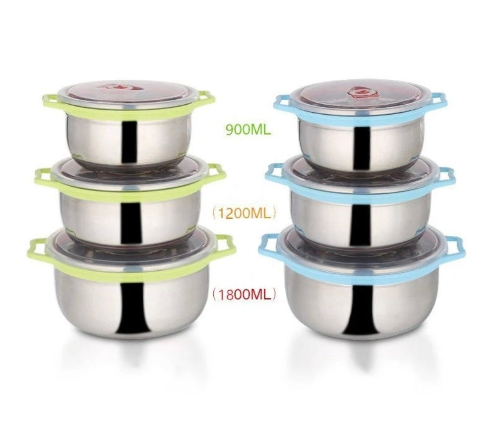 3pcs Stainless Steel Food Storage Bowls with Airtight Lids, Leak Mixing Bowl Set with Lids, Multipurpose Stainless Steel Bowl Set
