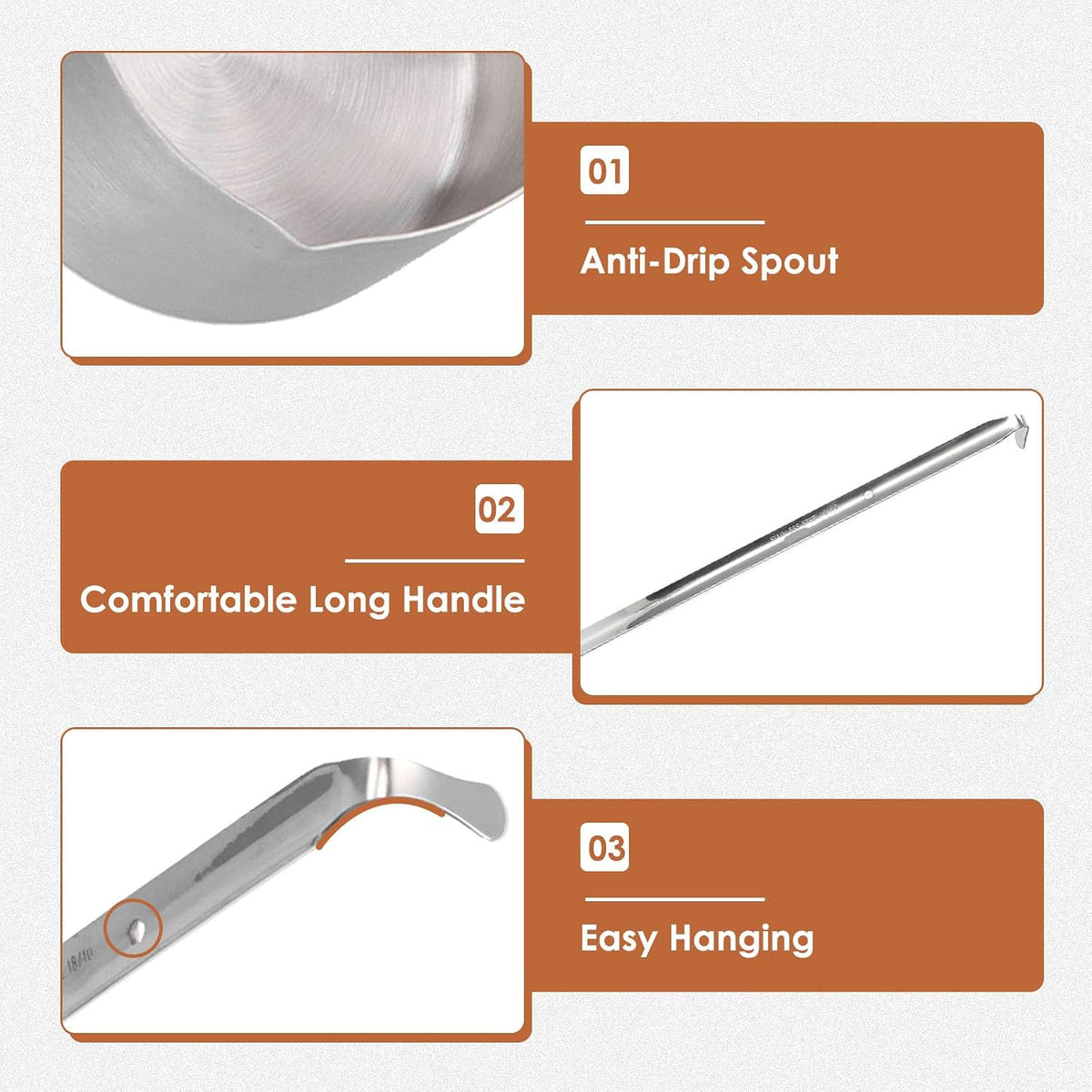 Long Handle Stainless Steel Sauce Ladle, Multipurpose Stainless Steel Serving Scoop, Stainless Steel Deep Cup Ladle