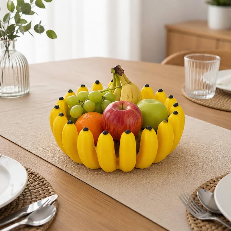 3D Banana Shaped Fruit Basket, Decorative Tabletop Fruit Bowl, Whimsical Fruits Basket, Fruit Storage Basket, Banana Ring Fruit Serving Basket, Cartoon Style Banana Fruit Holder
