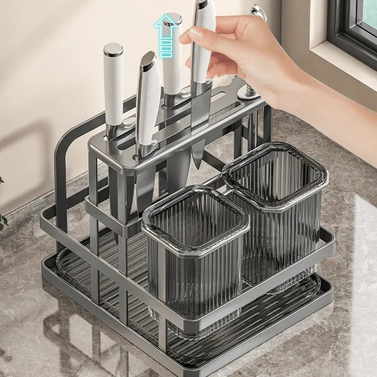 Multifunctional Kitchen Knife Holder And Utensil Organizer Rack, Countertop Storage Rack with Removable Holders, Kitchen Knife Stand with Utensil Holders