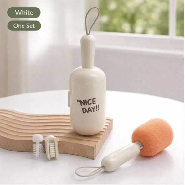 3 in 1 Bottle Cleaning Brush Kit Cup, Portable Cleaning Brush Set with Sponge, U Shape Bottle Cup Brush, Travel Friendly Bottle Cleaning Brush Kit with Storage Box