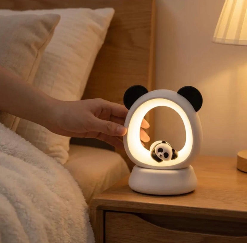 Cute Panda LED Night Light with Warm Glow, Panda Shaped Ambient LED Bedside Lamp, Panda Ring LED Night Lamp with Warm Light