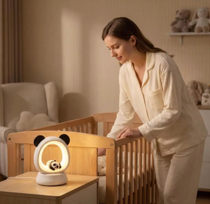 Cute Panda LED Night Light with Warm Glow, Panda Shaped Ambient LED Bedside Lamp, Panda Ring LED Night Lamp with Warm Light