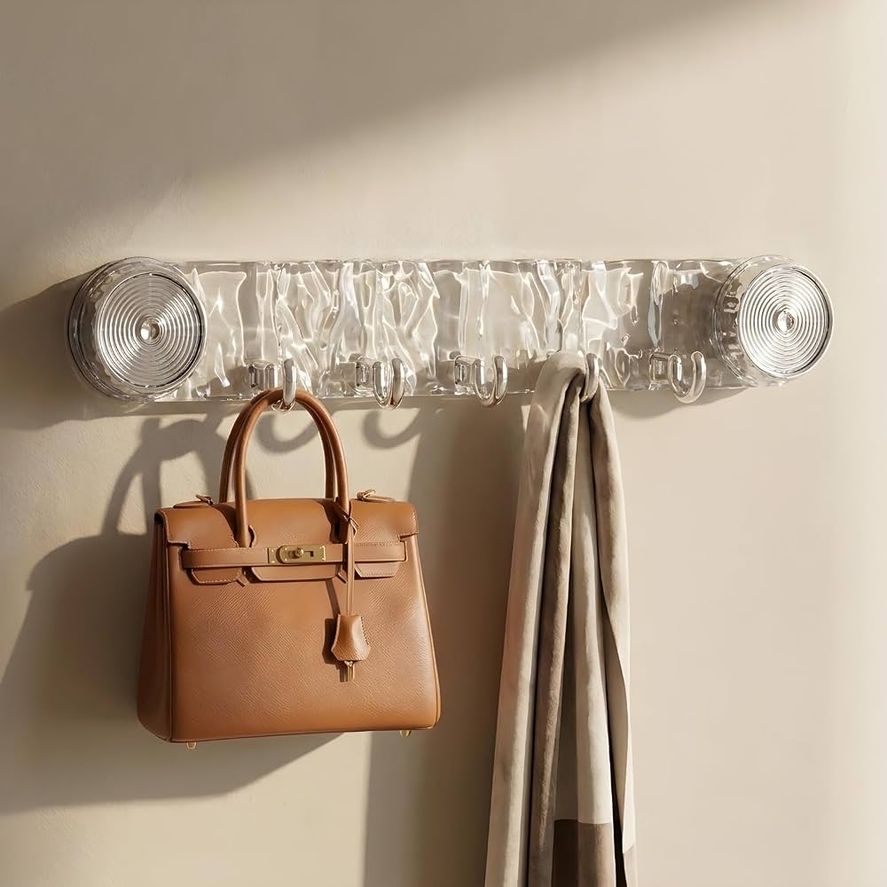 Acrylic Transparent Vacuum Suction Hanger, No Drill Multipurpose Wall Hooks, Heavy Duty Suction Cup Wall Hook Rack