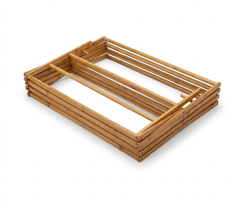 Foldable Bamboo Clothes Drying Rack, Space Saving X Frame Towel Rack, Multi Tier Folding Clothes Drying Rack