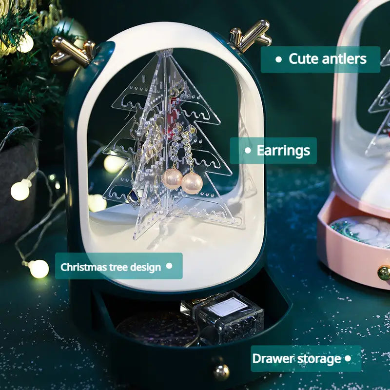 Christmas Tree Drawer Jewellery Organizer, 3 Layer Rotating Jewelry Tower, Tree Antler Shape Ring Earring Necklace Display Container, Multilayer Transparent Rotary Jewelry Box, Moon Light Exquisite Jewellery Necklace Rack