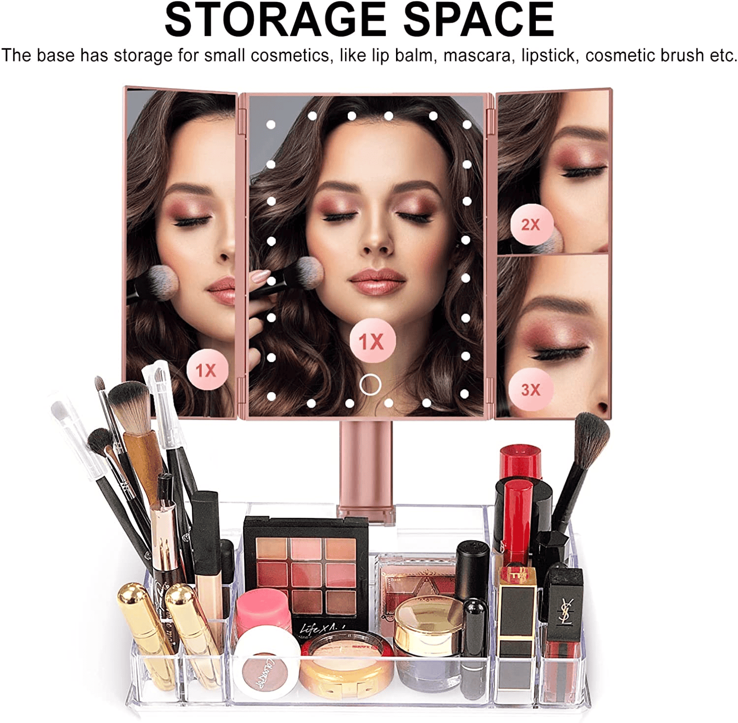 LED Zooming Mirror, 22 LED Light Makeup Mirror, Magnifying Cosmetic Mirror, 180 Rotation Adjustable Touch Dimmer Table Makeup Mirrors, Tri Fold Makeup Mirror, Smart Complementary Makeup Mirror, Vanity Dimmer Beauty Table Mirror