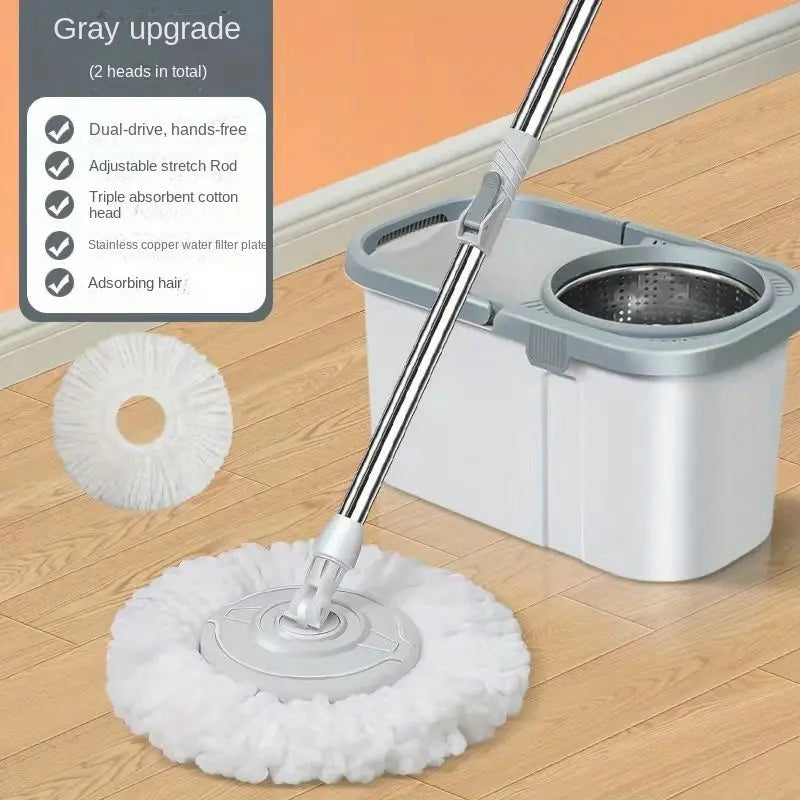 Rectangular Automatic Spin Mop, Hand Free Floor Cleaning Microfiber Mop, Magic Rotating Mop With Bucket, Manual Washing Dual Drive Rotating Mop, Dust Removal Mop Home Kitchen Bathroom Floor Cleaning Mop