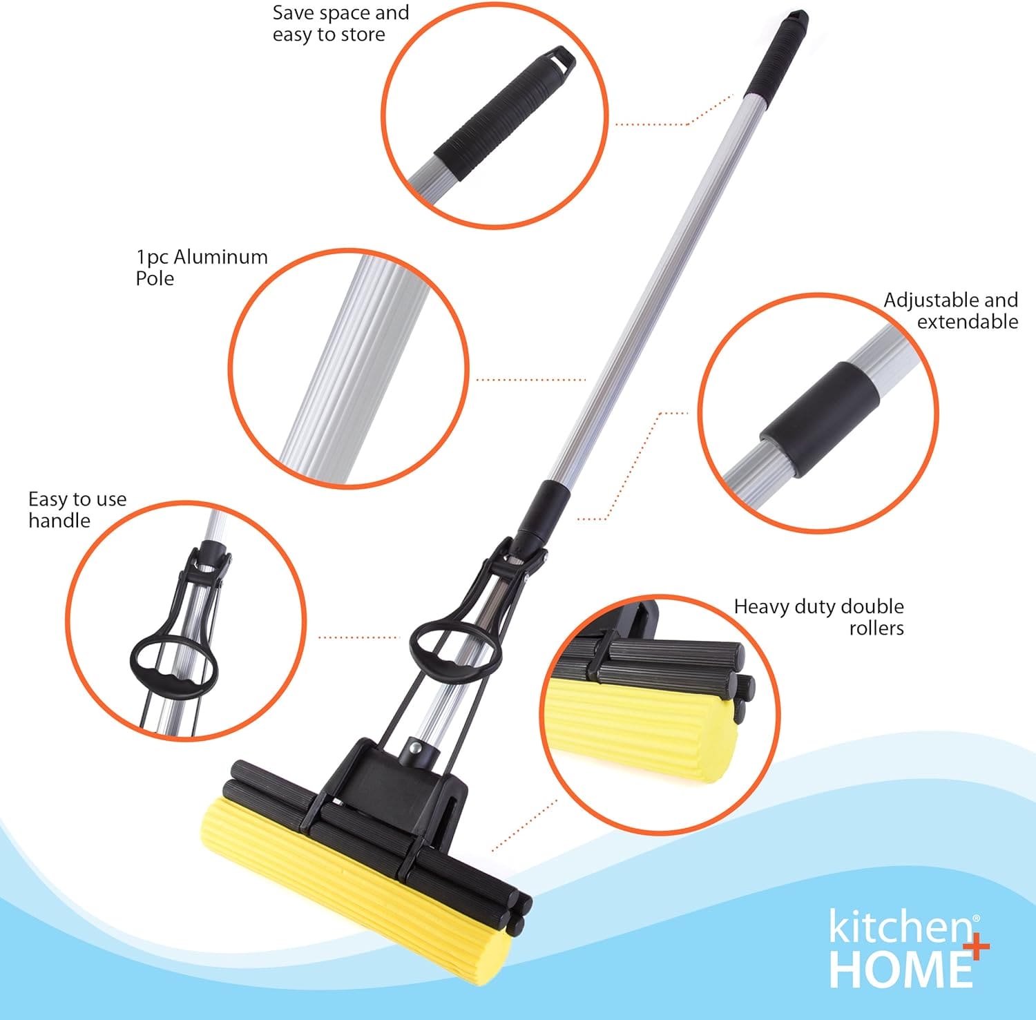 Foamic Sponge Squeezy Mop, Double Roller Sponge Foam Mop, Telescopic Folding Type Mop, Floor Cleaning Squeeze Mop, Telescopic Handle Squeegee Absorber Sponge, Home Floor Kitchen Living Room Bathroom Cleaning Tools