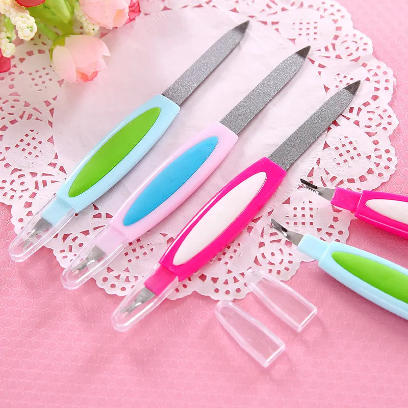 Double Sided Nail Filer, Stainless Steel Nail Trimmer, Multifunctional 2 in 1 Manicure Tool, Nail Buffer Cuticle Pusher