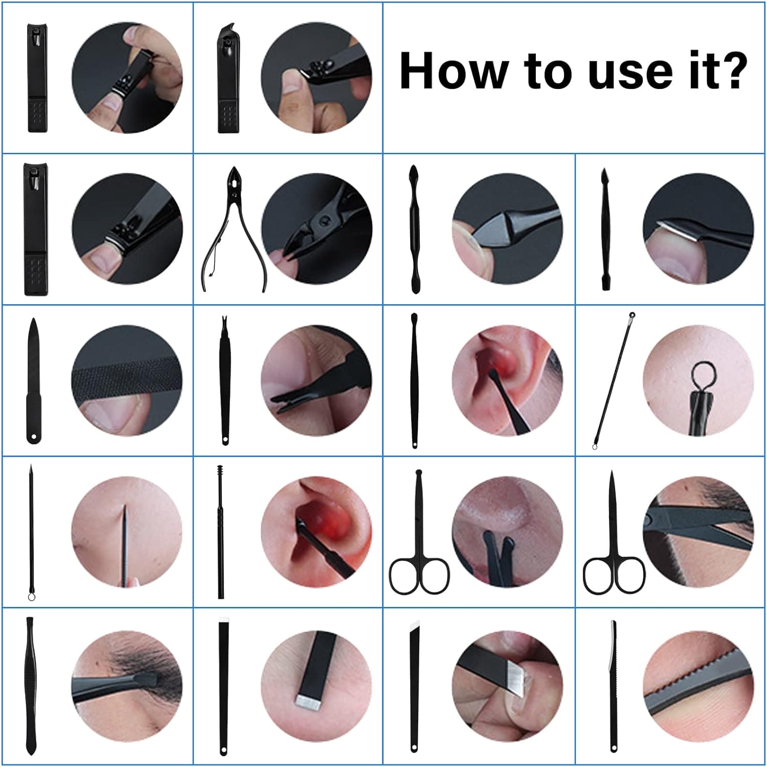 Set Of 18 Classic Black Nail Clipper, Hand Feet Facial Accessories, Stainless Steel Pedicure Kit, Nippers Trimmer Care Tool With Travel Case Kit, Household Pedicure Kit