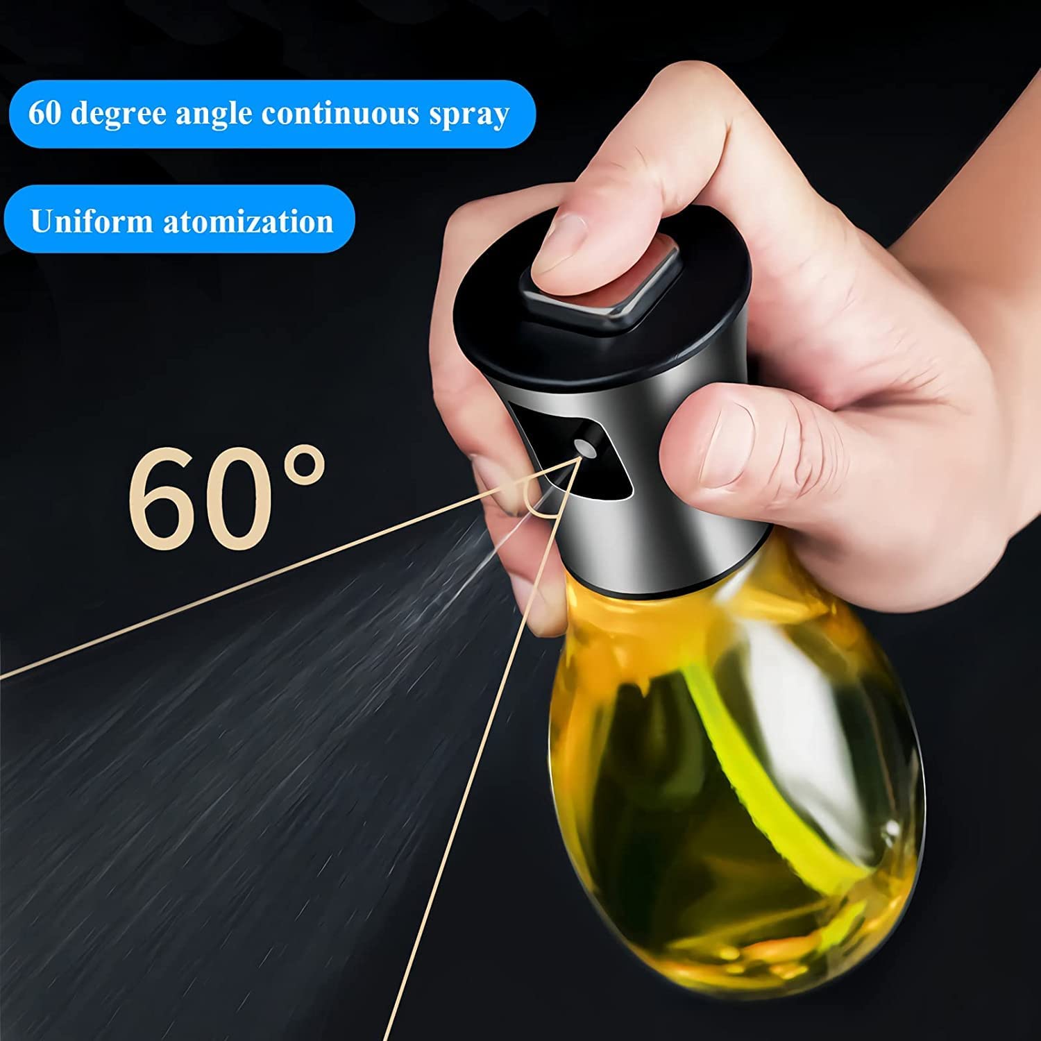 Oil Spray Pot, 200ml Cooking Oil Bottle, Stainless Steel Pump Oil Dispenser, BBQ Cookware Tool, Leak Proof Bottles with Non Slip Handle, Automatic Cap and Stopper for Kitchen Cooking
