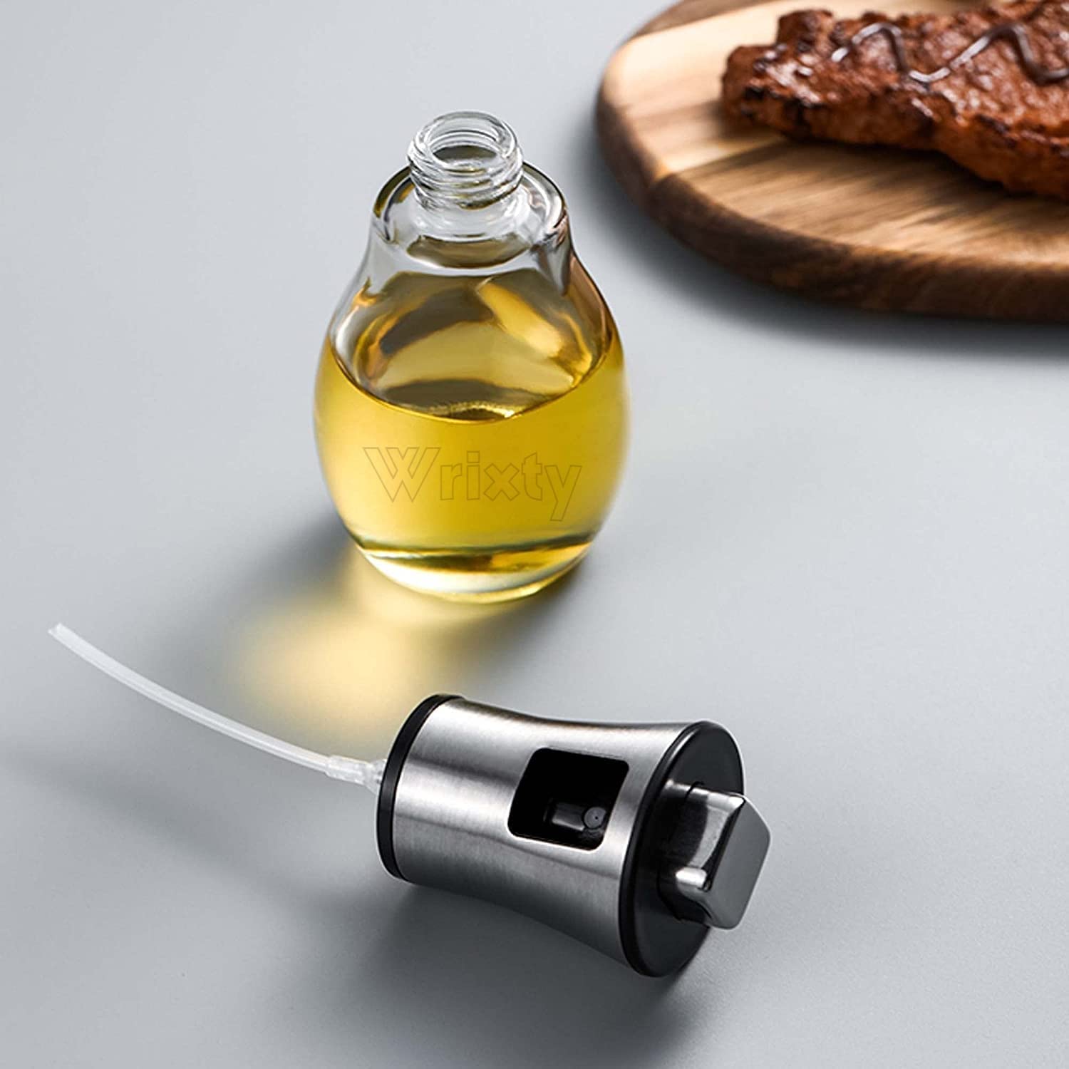 Oil Spray Pot, 200ml Cooking Oil Bottle, Stainless Steel Pump Oil Dispenser, BBQ Cookware Tool, Leak Proof Bottles with Non Slip Handle, Automatic Cap and Stopper for Kitchen Cooking