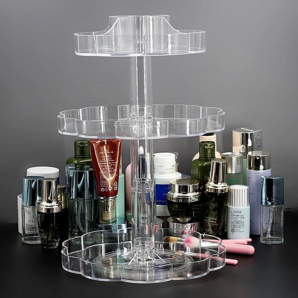 3 Layer Acrylic Blossom Makeup Organizer, Transparent 360 Rotating Cosmetic Holder, Multifunctional Cosmetic Jewellery Storage Bracket, Cosmetic Storage Countertop Organizer, Crystal Makeup Display Stand