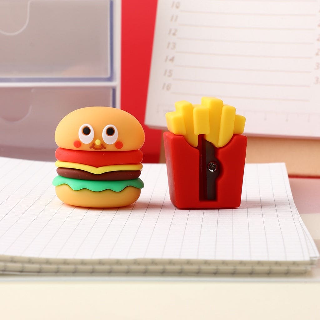 Burger Fries Pencil Sharpener, Cute Hand Mechanical Pencil Cutter, Mini Funny Expression Pencil Sharpener, Fancy Portable Pencil Sharpener