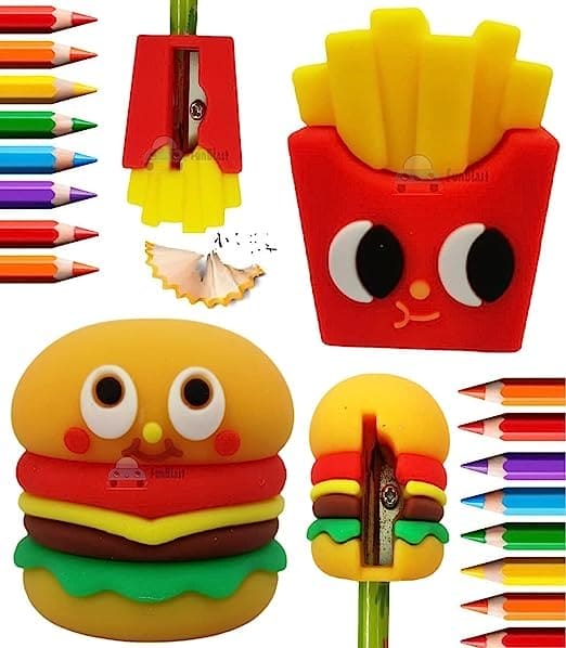 Burger Fries Pencil Sharpener, Cute Hand Mechanical Pencil Cutter, Mini Funny Expression Pencil Sharpener, Fancy Portable Pencil Sharpener