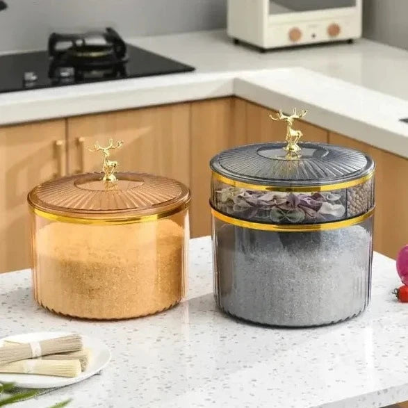 Luxury Sealed Rice Bucket, 10kg Kitchen Storage Organizer, Transparent Cotton Swab Jar, Multifunctional Food Storage Jar
