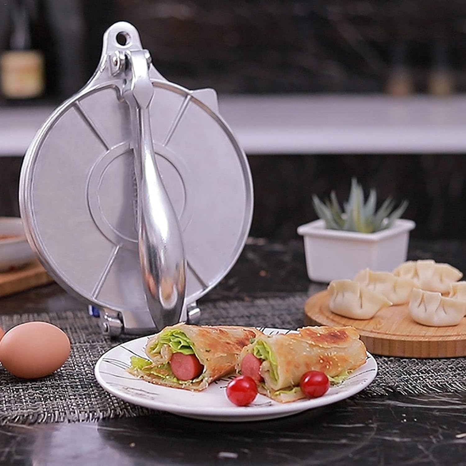 Roti Press Maker, Foldable Doughs Pressing Tool, Manual Corn Tortillas Pressing Tools, Non Stick Tortilla Pie Maker Press Pan, Foldable Durable Chapati Presser, Homemade Tortilla Pie Bakeware, Home Kitchen Cooking