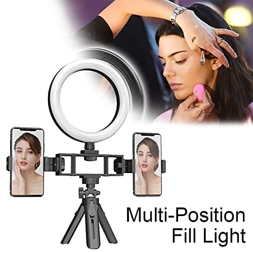 Multi Position Ring Light, Dual Mobile Clip Ring Light, Live Broadcasting Bracket Fill Selfie Ring Light with Tripod Stand, Phone Clamp Fill Lights Supplies, Stabilizer Clip Phone Bracket